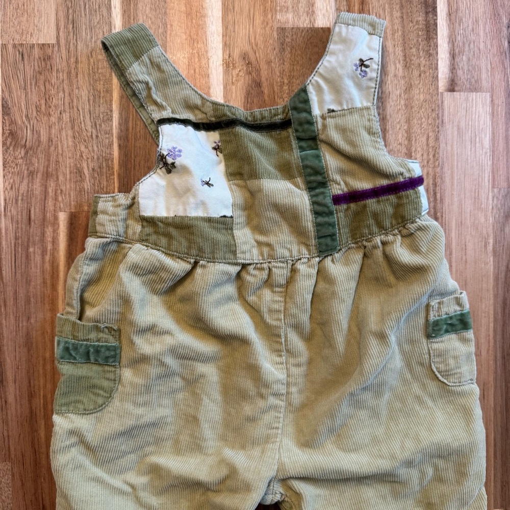 Vintage Gymboree Corduroy Patchwork Overalls‎ Olive Green Floral 3-6 Months 2000